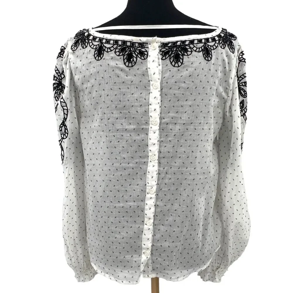 Free‎ People Everything I Know Cotton Peasant Blouse Embroidered Cutouts Medium